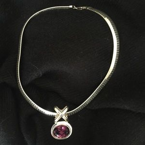 Silver slide faux amethyst necklace.